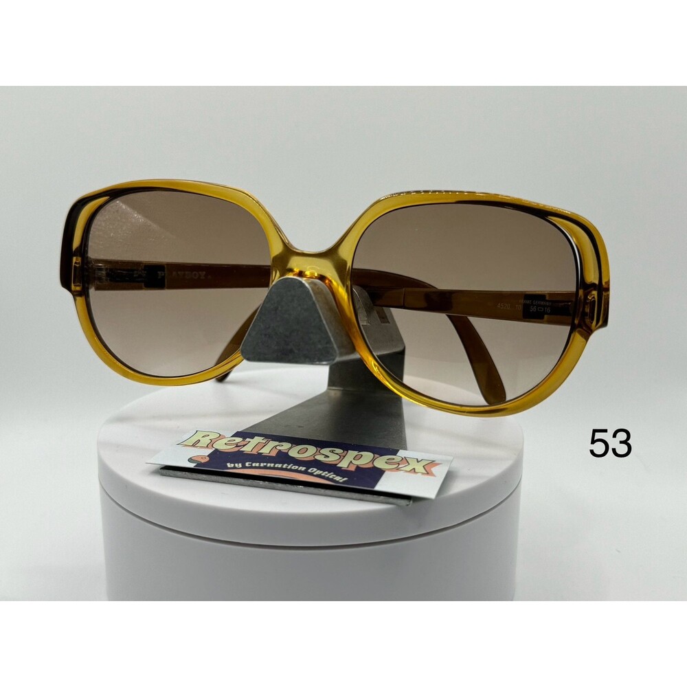 Vintage Oversize Sunglasses NOS Playboy Brand w/ Bunny Logo Gold Brown Frame